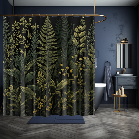 Dark Floral Ferns Shower Curtains