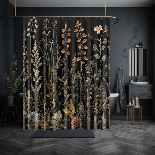Dark Floral Cotagecore Shower Curtains
